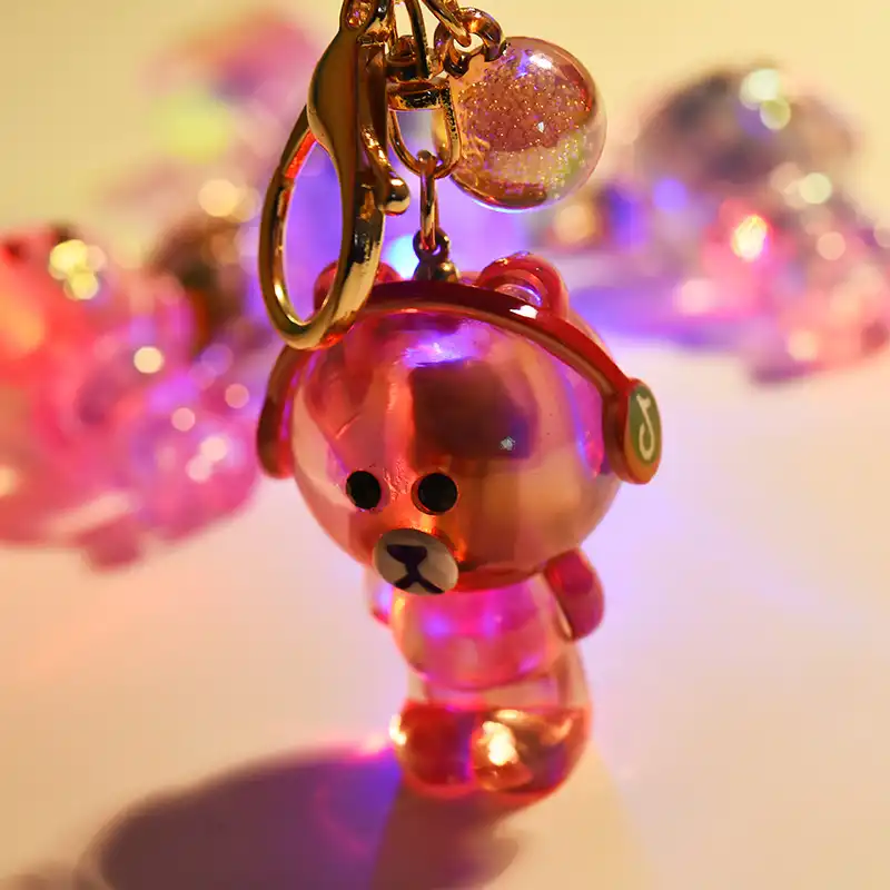 Crystal Acrylic Lighted Music Bear Keychain