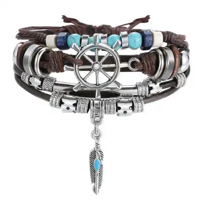 Turquoise multilayer leather bracelet for men