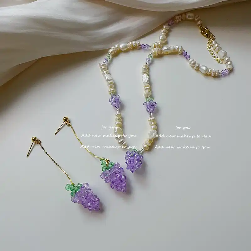 Natural Freshwater Pearl Succulent Grape Necklace Fruit Shaped Earrings