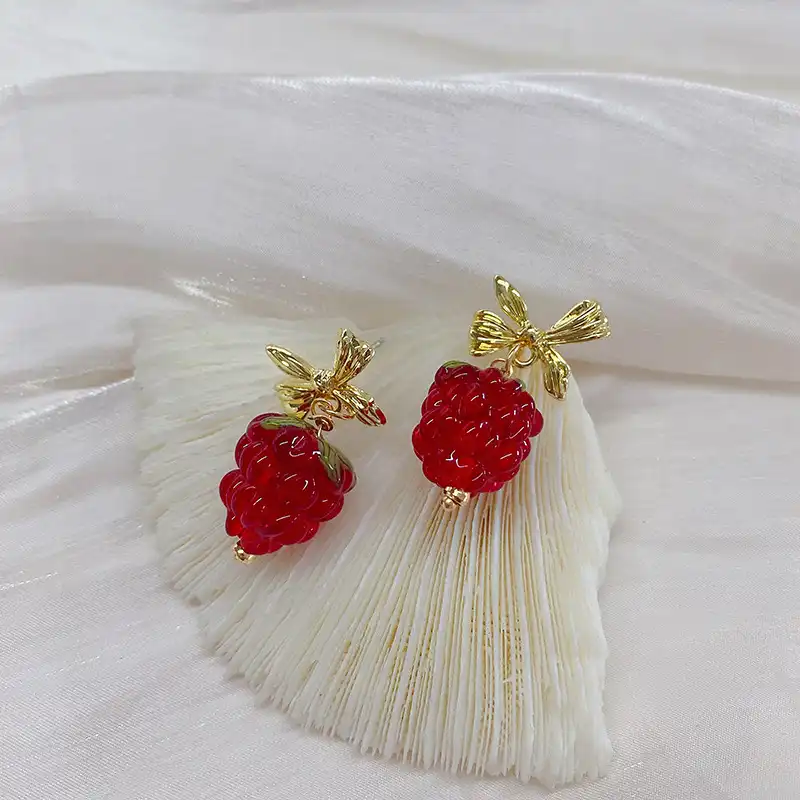 Glass Earrings Handmade Raspberry Bow Knot Earrings Exquisite Ear Jewelry Wholesale