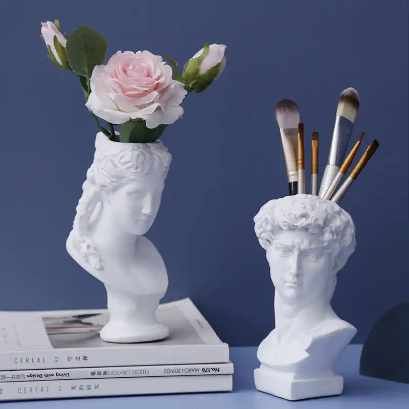 Vintage white statue makeup brush pen holder vase decoration storage box room decoration