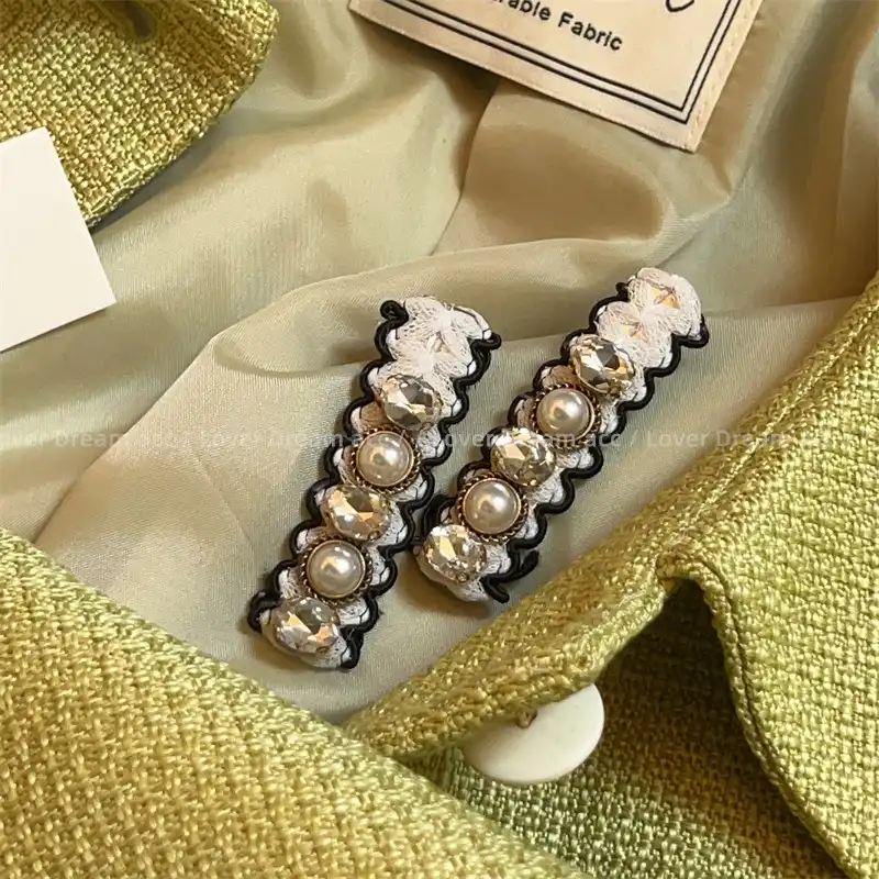 Korean version pearl rhinestone white fabric duckbill clip hair clip hair accessories