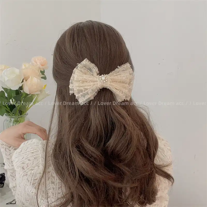 Korean Style Pearl Rhinestone Sequin Mesh Bow Hair Clip Hair Accessories