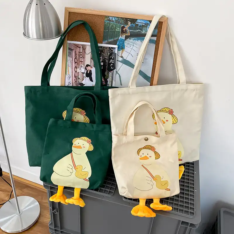 Japanese INS cartoon funny  print duck student canvas leisure bag