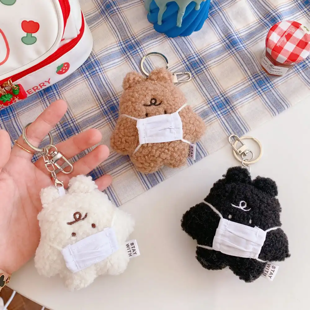 Bag pendant cute plush face mask bear accessories pendant key chain