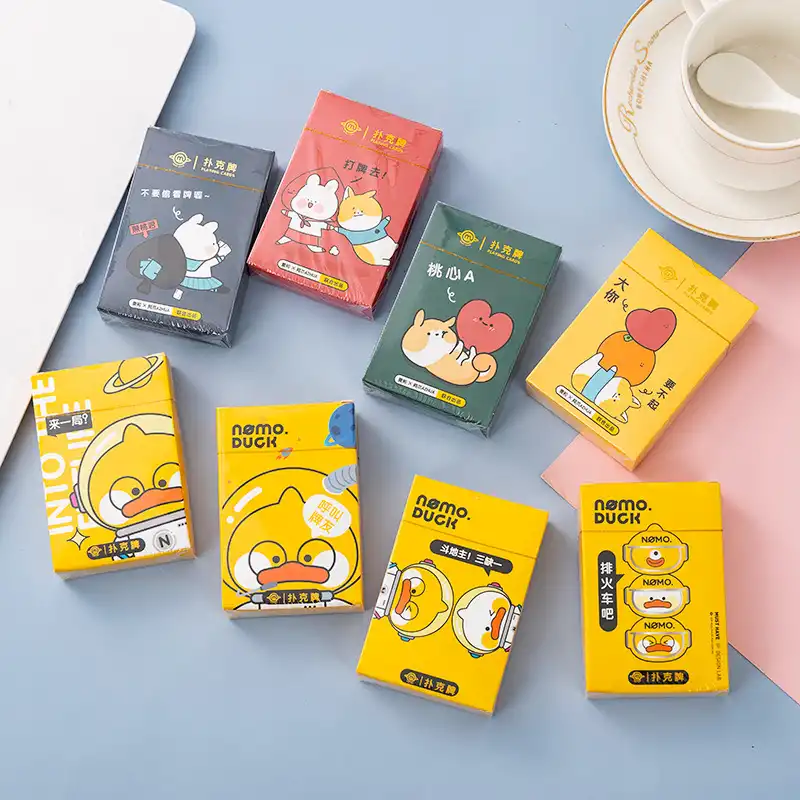 Cute creative student playing cards cartoon personality fun card game