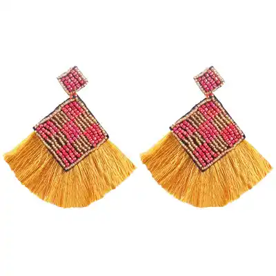 Bohemia hand-woven rice beads retro ethnic wind tassels earrings