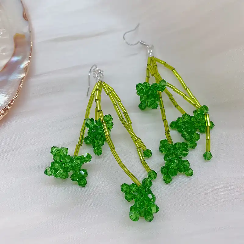 Handmade Wheat Ear Rape Flower Crystal Beaded Earrings Flower Earrings