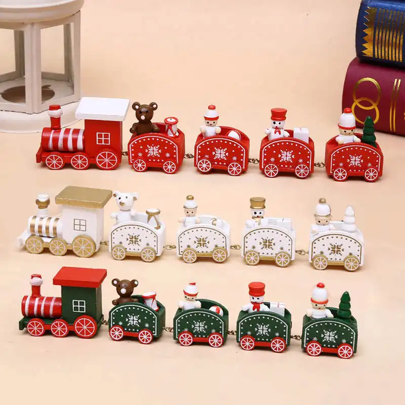 Christmas ornaments wooden train Christmas day gift window decoration