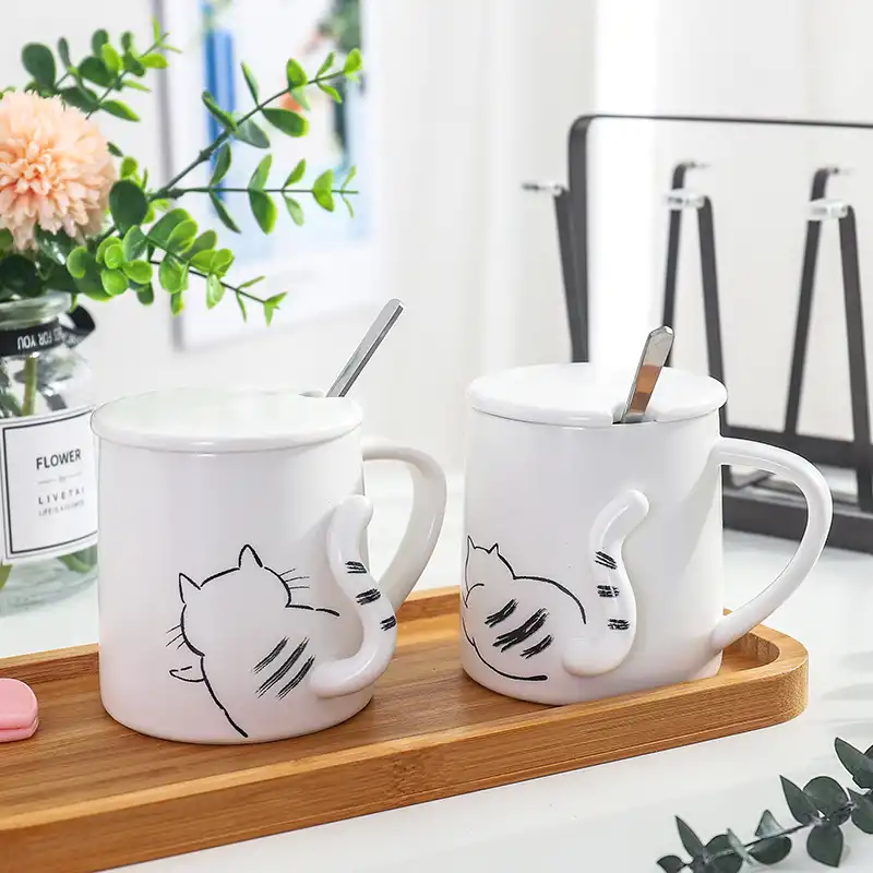 3D embossed cat ceramic coffee cup