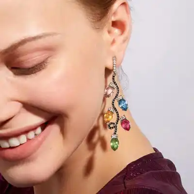 Colorful Diamond Earrings Geometric Leaf Earrings