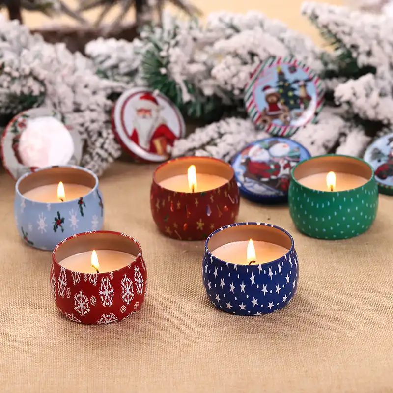 Christmas decorations tinplate tin box smokeless candle gift