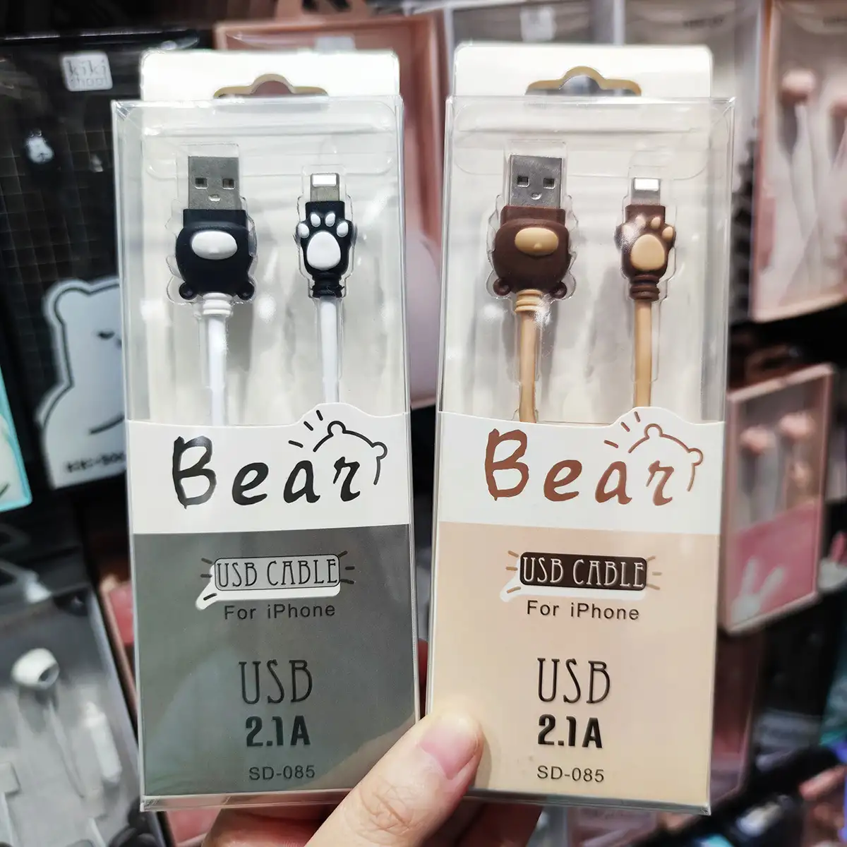 Cartoon bear paw data cable suitable for Apple Android Huawei type-c2.1a fast charging cable