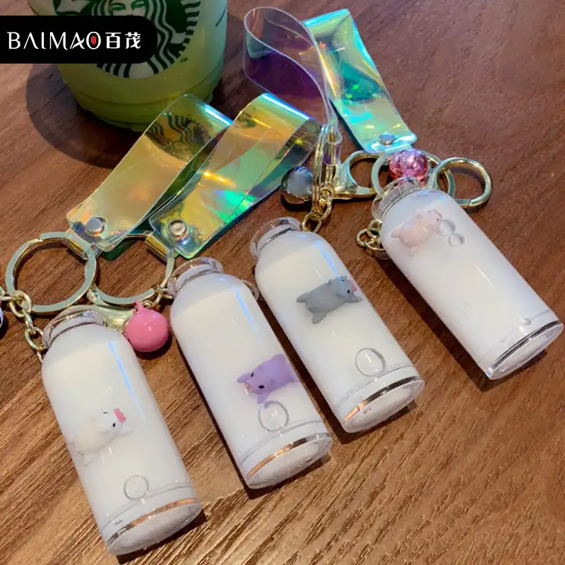 Floating Milk Keychain Pendant Quicksand Drifting Bottle Into Oil Key Chain Bag Pendant