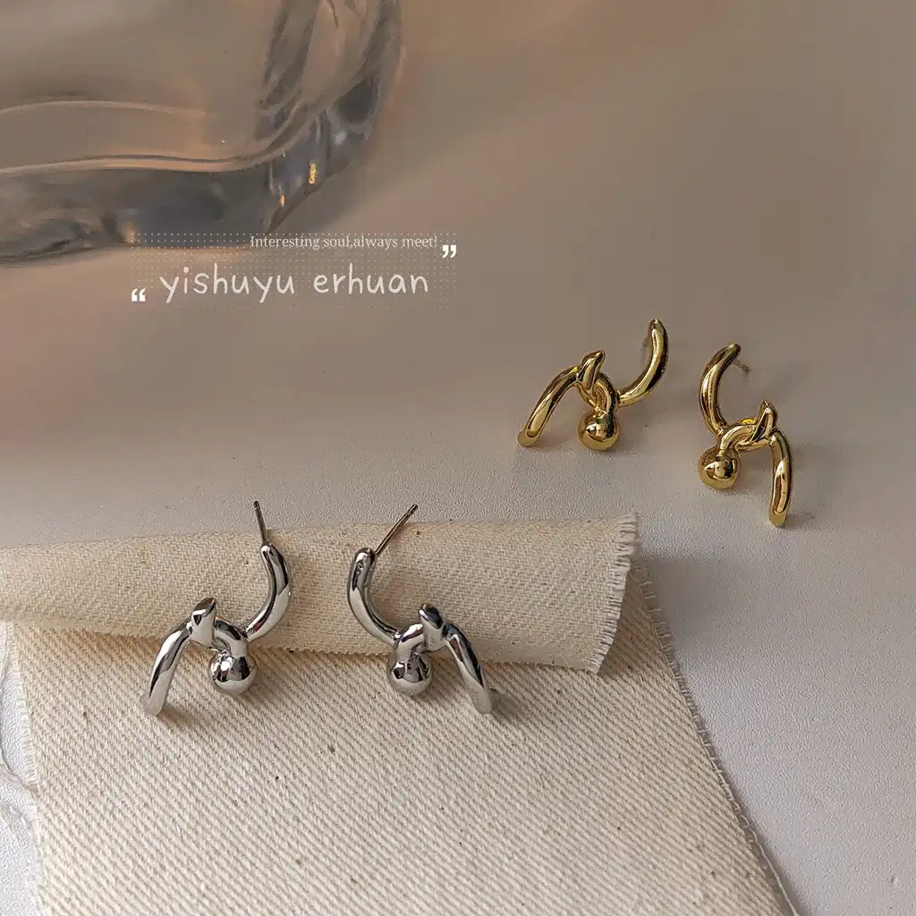 925 Silver Needle Plated 14K Geometric Shaped Personalized Stud Earrings