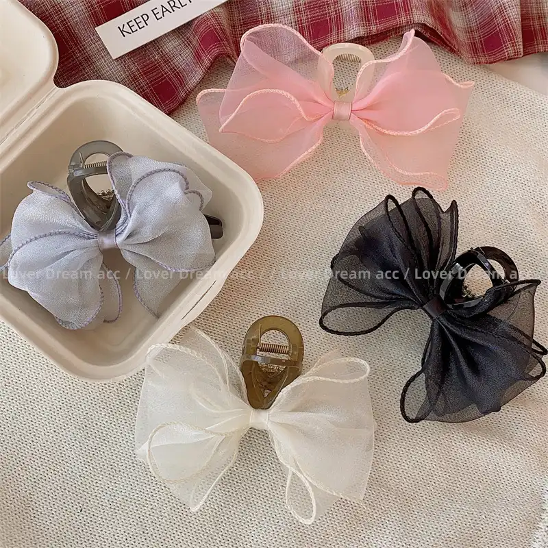 Korean Color Mesh Bow Knot Cross Hairpin Hair Accessories