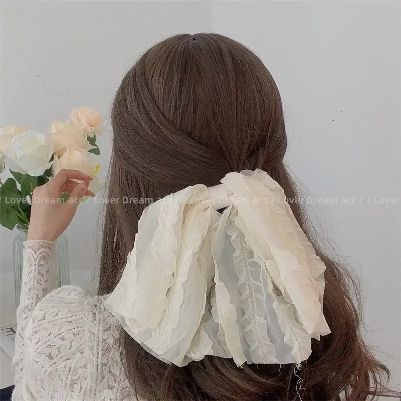 Korean style pleated mesh fabric large bowknot duckbill hairpin hair accessories