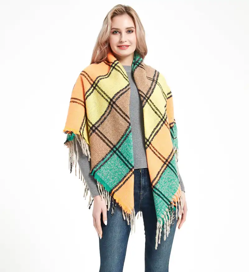 Autumn and winter all polyester coarse beard bristle plaid square scarf to increase thickening ladies shawl