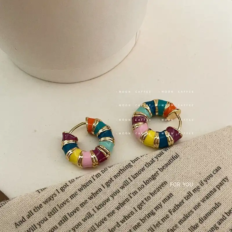 Design sense donut dripping glaze color matching personality ear buckle rainbow earrings