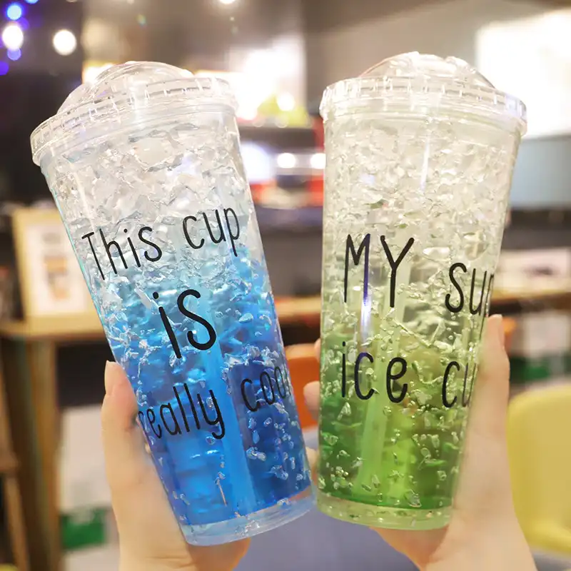 Ice crack cup glass cup double plastic straw cup