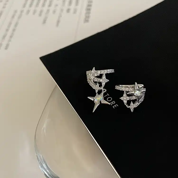 Asymmetric Zircon Star Ear Cuff Feminine Piercing Earrings