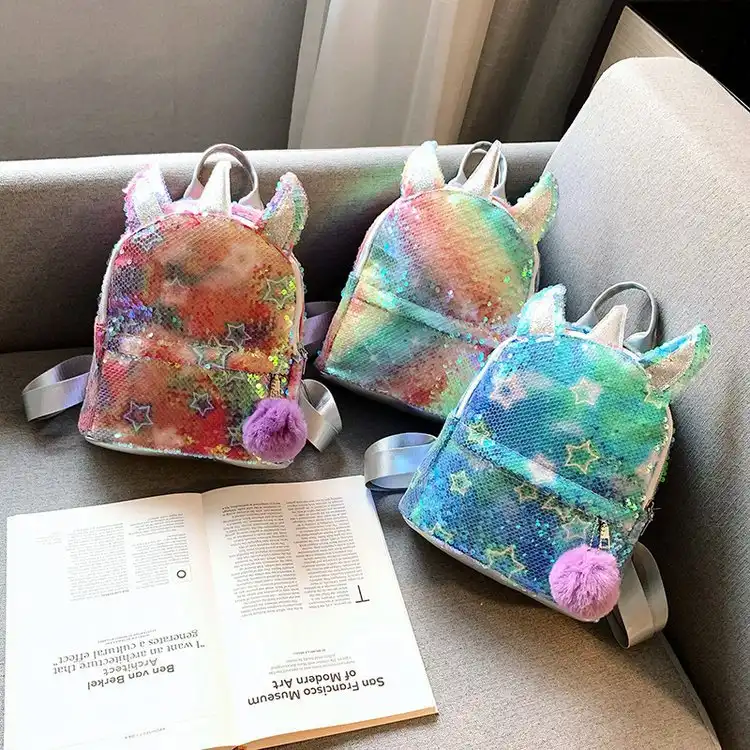 Colorful cool backpack with hair ball cute unicorn backpack