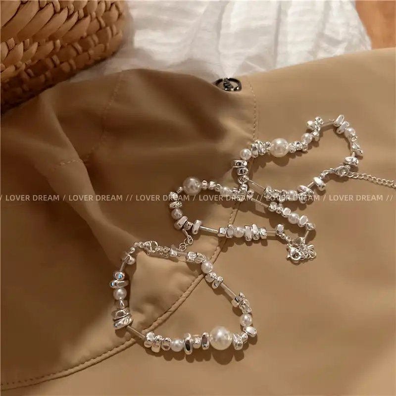 Korean style silver metal wind pearl bracelet hand jewelry