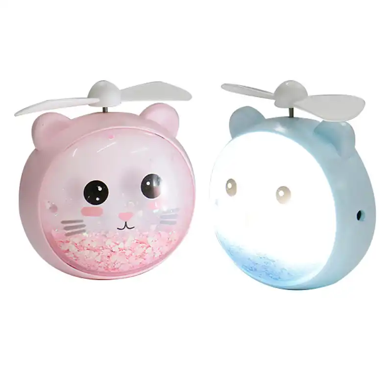 Cartoon Lotte bear fill light quicksand handheld fan USB charging desktop three-dimensional small fan