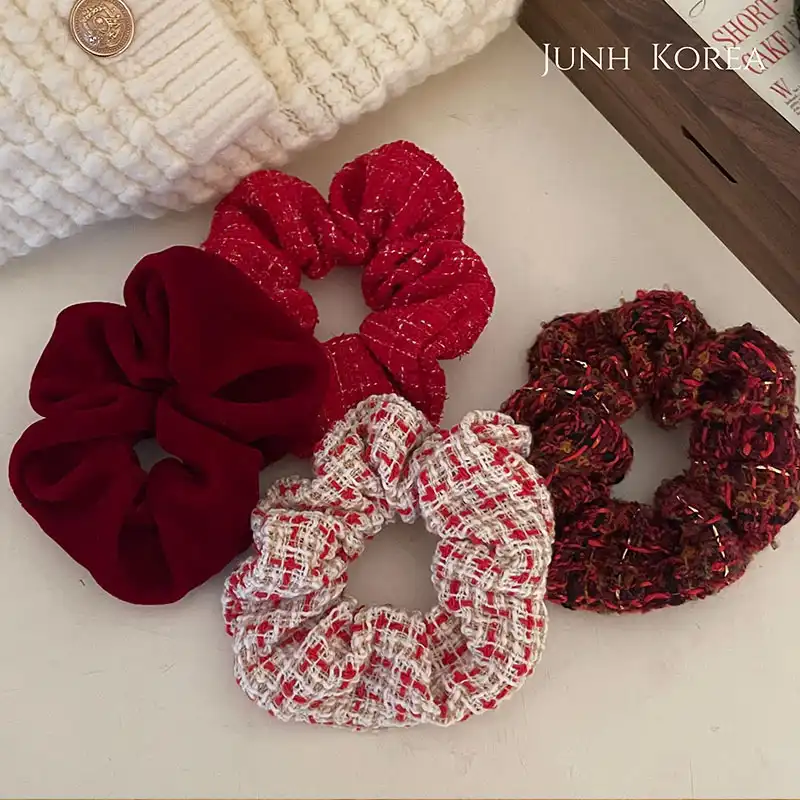 Red plush hair rope Christmas autumn and winter hair circle rubber band