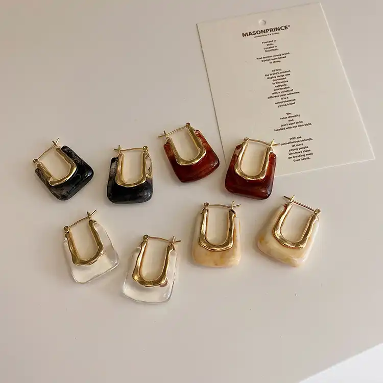 French retro geometric metal resin earrings female Korean temperament earrings