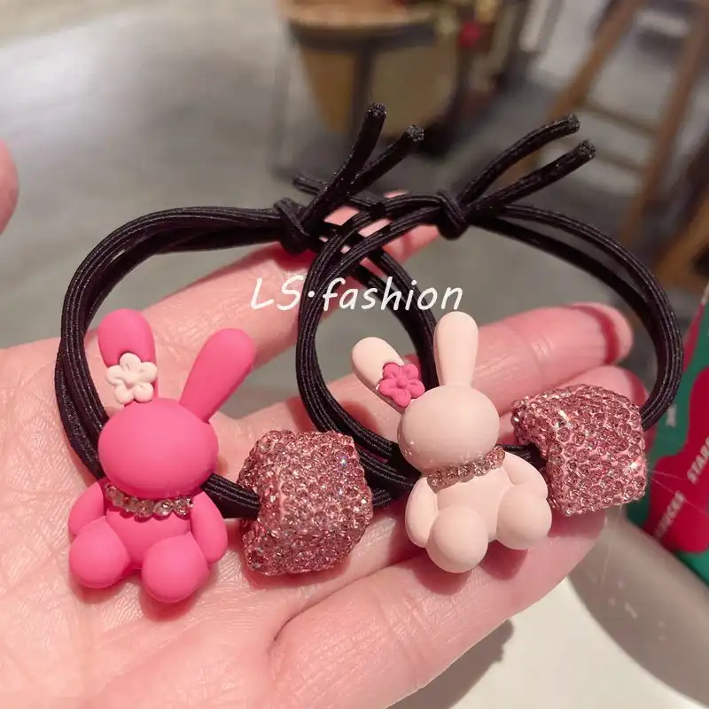 Bunny hair rope cute cartoon rhinestone head rope hair accessories