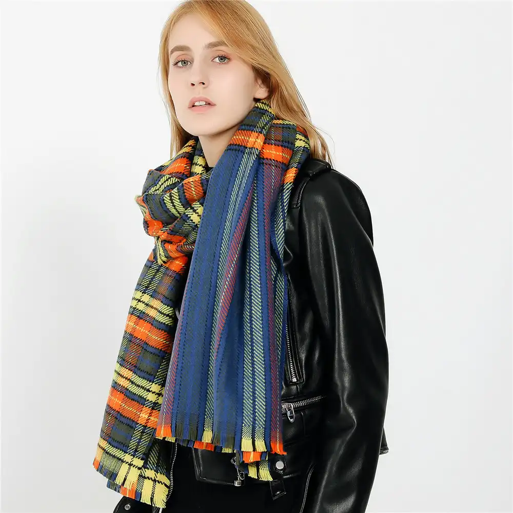 Autumn and winter colorful plaid imitation cashmere warm scarf shawl