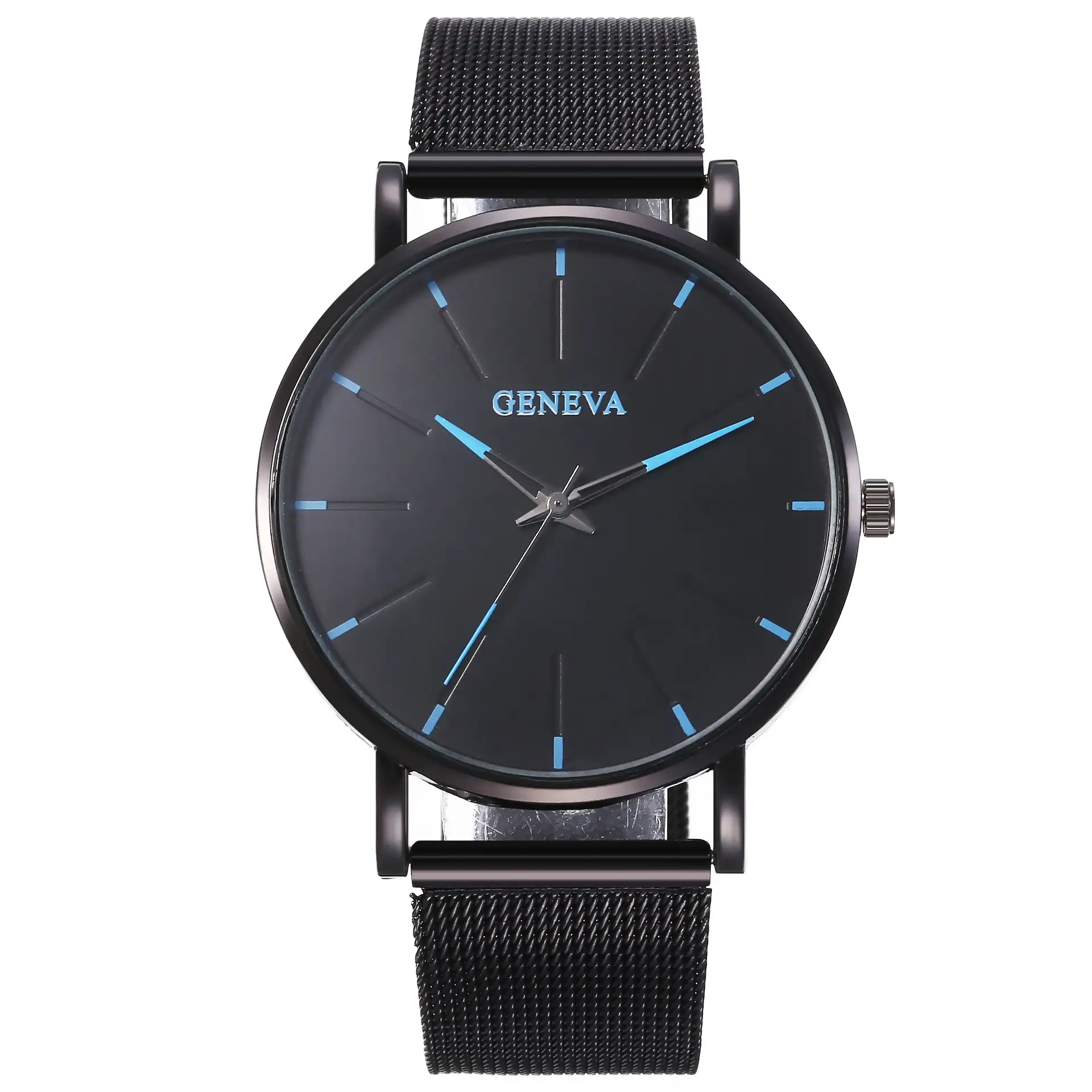 Men's quartz watch alloy mesh belt needle colorful scale watch