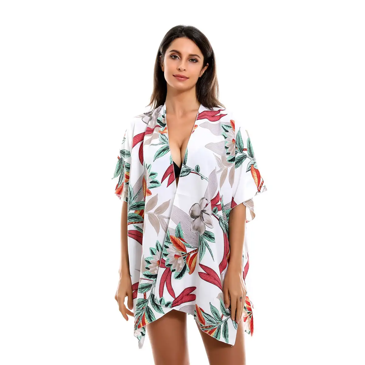 European and American style fashion plant flower pattern sunscreen blouse kimono cardigan