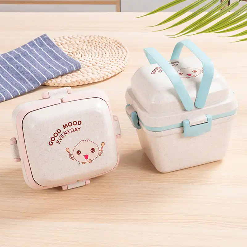 Wheat straw lunch box Japanese portable three-layer bento box