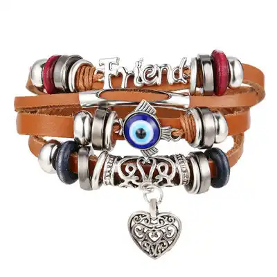 Hollow Multilayer Faux Leather Retro Punk Men's Bracelet