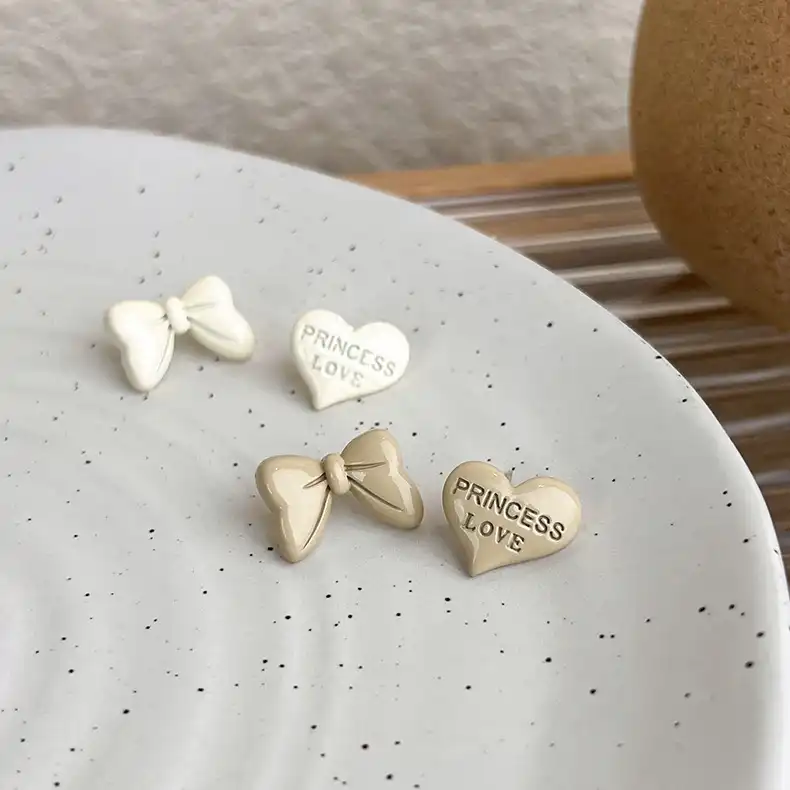 Princess Bow Heart Stud Earrings Asymmetric Simple Earrings