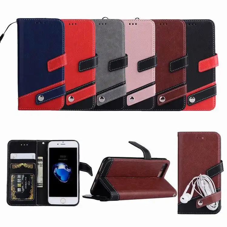 iphone11 Litchi pattern stitching leather case max external buckle card holder mobile phone case