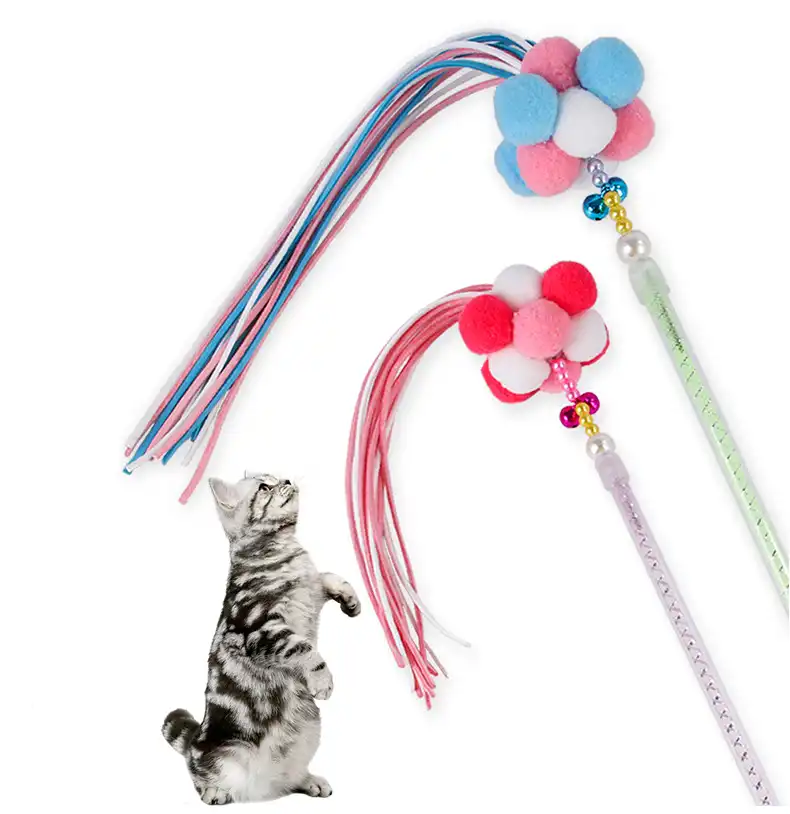 et toy fur ball feather candy color tassel fairy stick cat funny cat stick