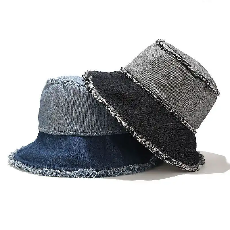 Korean basin hat female ins washed raw edge sun hat tide cowboy stitching fisherman hat