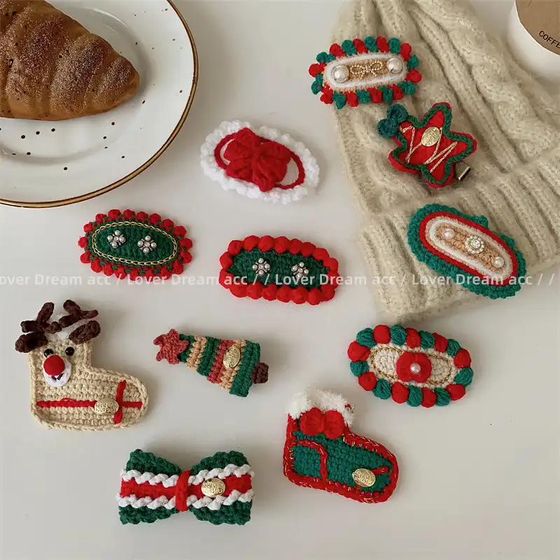 Red and green knitted wool Christmas tree BB hair clip bangs clip hair accessories