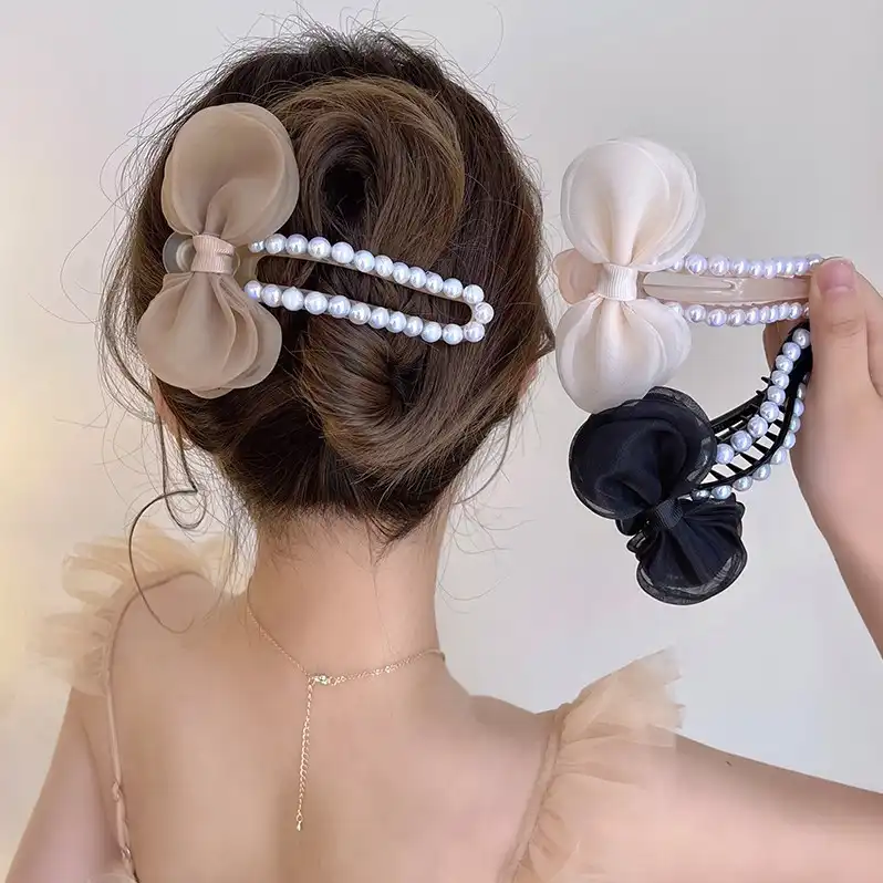 Super Fairy Pearl Hair Clip Female Bow Knot Hair Grab Clip Hair Accessories