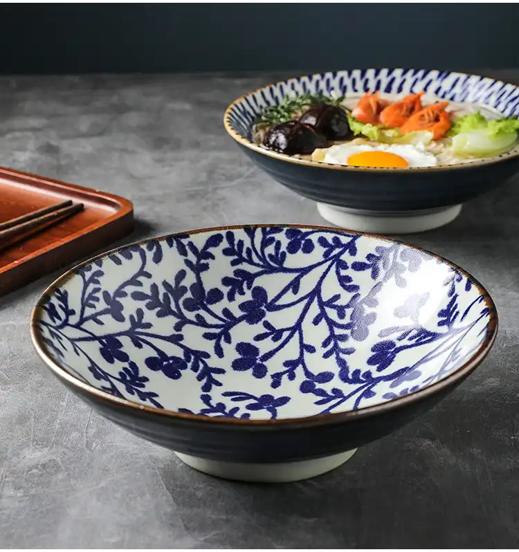 Japanese-style underglaze color thread noodle bowl anti-scald household noodle bowl retro fruit salad bowl