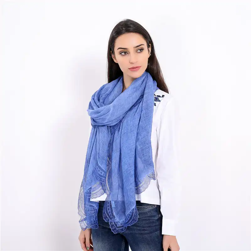 Scarf Korean version of solid color lace cotton and linen thin scarf beach towel air conditioning shawl