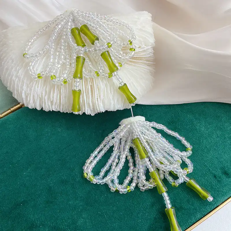 Bamboo Tassel Beaded Earrings Noble and Elegant Earrings Female Artistic Ear Jewelry