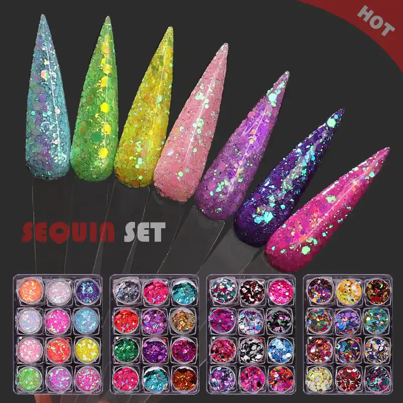 Nail Art Round Sequin Set Laser Disc Symphony Mermaid Piece Nail Glitter 12 Grid Set