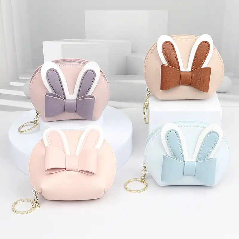 Rabbit ears bowknot coin purse pu leather earphone bag card case keychain