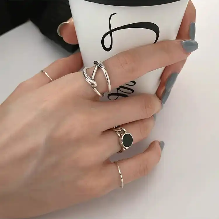 French Retro Irregular Metal Ring Set Female Korean Simple Rings