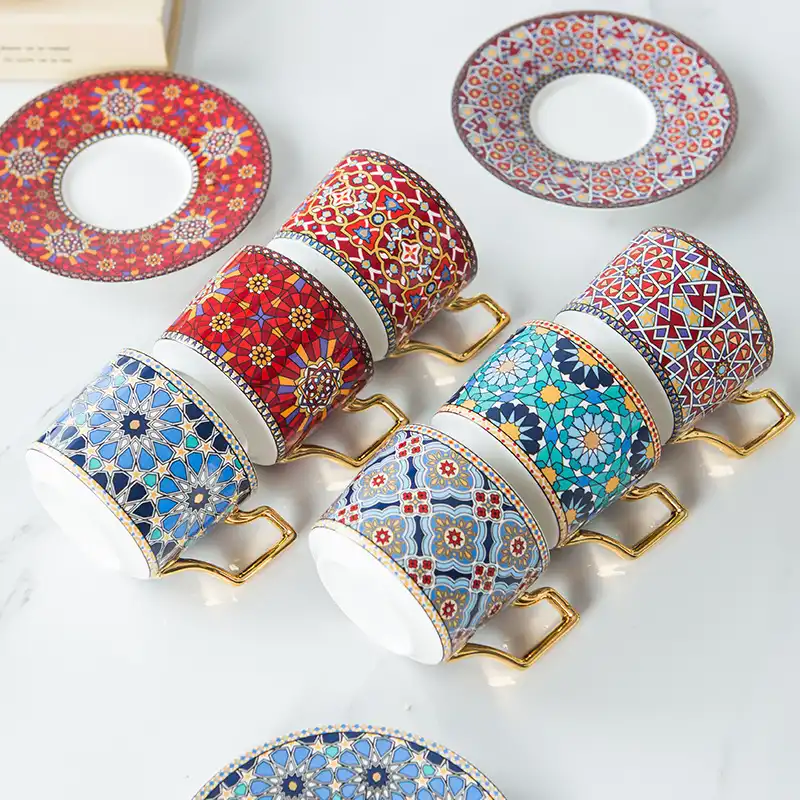 Moroccan light luxury ceramic coffee cup European coffee cup and saucer set