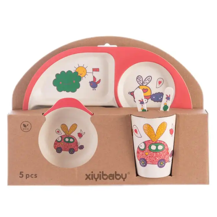 Bamboo fiber children's tableware set gift tableware five-piece set